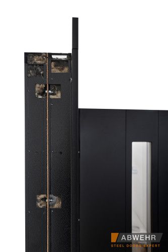 Вхідні полуторні двері модель Ufo Black (Колір RAL 9005 + Чорна шагрень) комплектація COTTAGE 1200