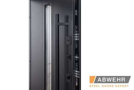 Вхідні полуторні двері модель Ufo Black (Колір RAL 9005 + Чорна шагрень) комплектація COTTAGE 1200