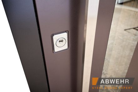Вхідні двері з фрамугою та терморозривом модель Ufo Black (Колір RAL 8019 + Біла) комплектація COTTAGE