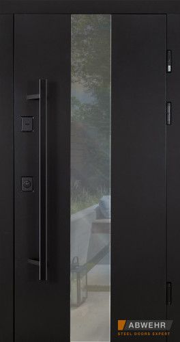 Вхідні двері з терморозривом модель Ufo Black (Колір RAL 9005 + Чорна шагрень) комплектація COTTAGE
